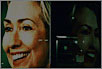 Leuchtreklame mit der US-Politikerin Hillary Clinton, Manteuffelstraße, Kreuzberg
